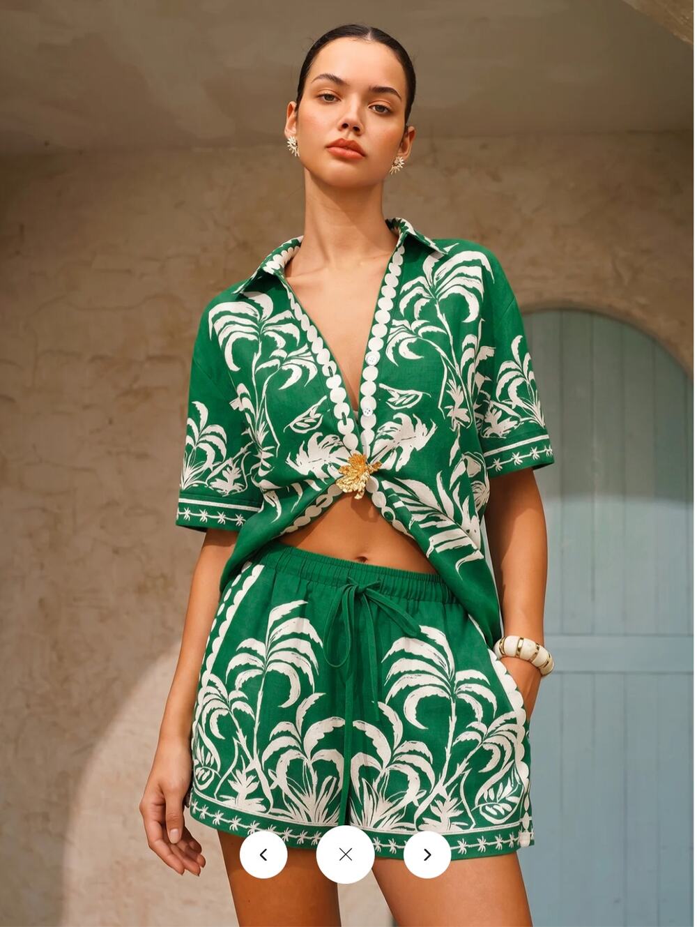 NWT Commense Palm Tree Print Shirt & Drawstring Shorts Set Sz M